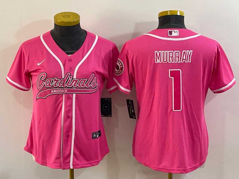 Womens Arizona Cardinals #1 Kyler Murray Pink With Patch Cool Base Stitched Baseball Jersey